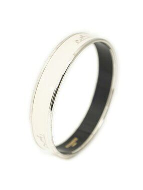 Hermes Enamel Bangle Ivory Silver Plated Bracelet